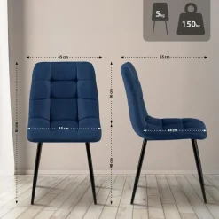 Eetkamerstoelen-CLP Set van 4 Eetkamerstoel Antibes zwart Frame - Stof - blauw