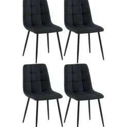 Eetkamerstoelen-CLP Set van 4 Eetkamerstoel Antibes zwart Frame - Stof - zwart