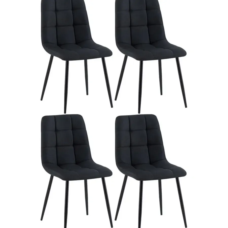 Eetkamerstoelen-CLP Set van 4 Eetkamerstoel Antibes zwart Frame - Stof - zwart