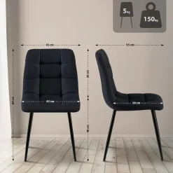 Eetkamerstoelen-CLP Set van 4 Eetkamerstoel Antibes zwart Frame - Stof - zwart