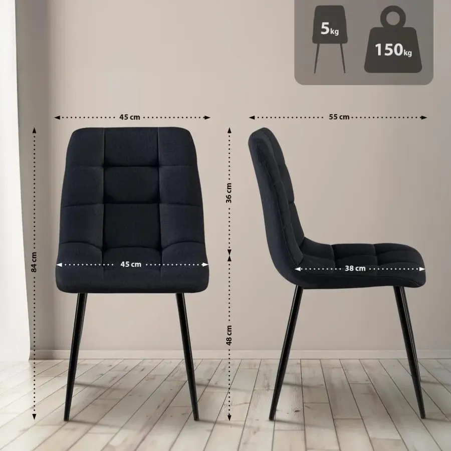Eetkamerstoelen-CLP Set van 4 Eetkamerstoel Antibes zwart Frame - Stof - zwart