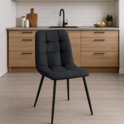 Eetkamerstoelen-CLP Set van 4 Eetkamerstoel Antibes zwart Frame - Stof - zwart