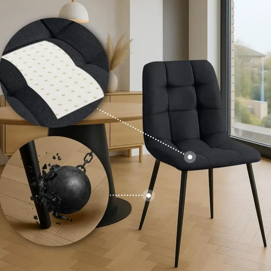 Eetkamerstoelen-CLP Set van 4 Eetkamerstoel Antibes zwart Frame - Stof - zwart