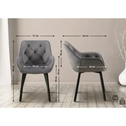 Eetkamerstoelen-CLP Set van 2 Eetkamerstoel Antigo zwart Frame - Fluweel - donkergrijs