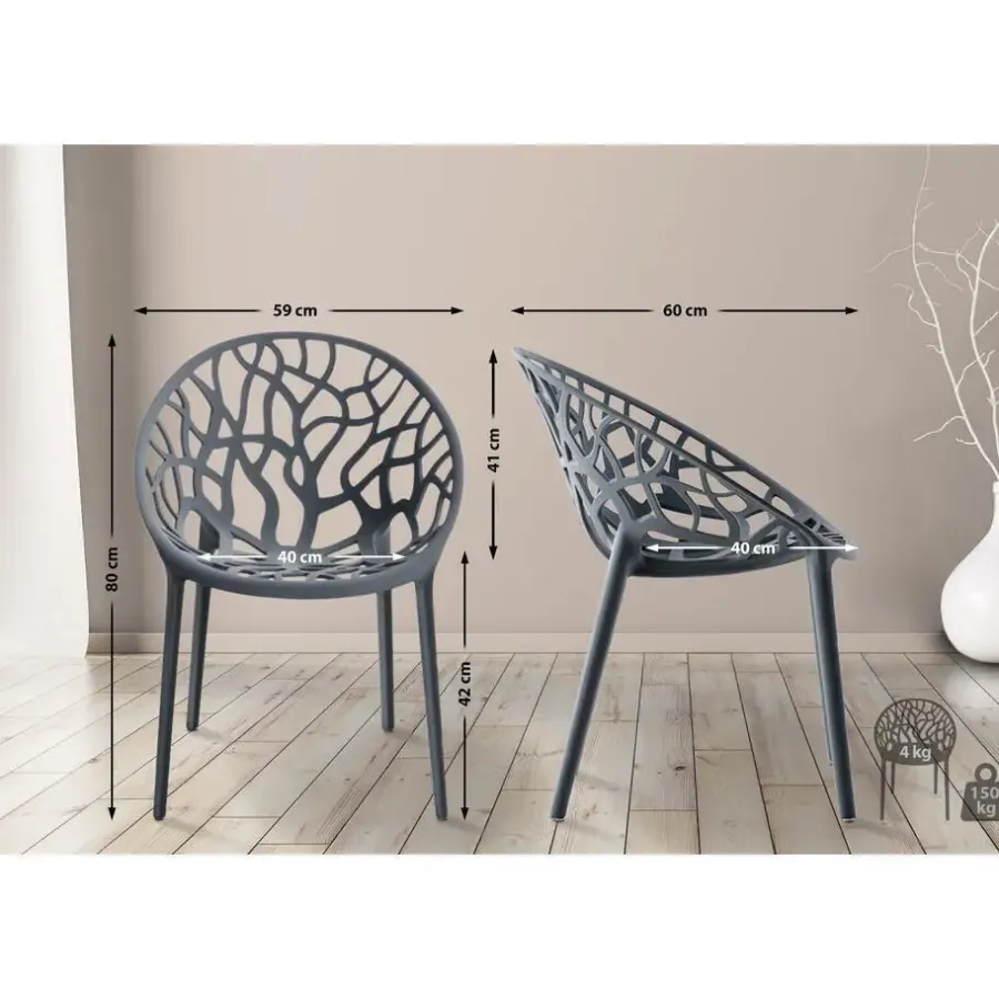 CLP Set van 4 Tuinstoel Hope Kunststof - antraciet