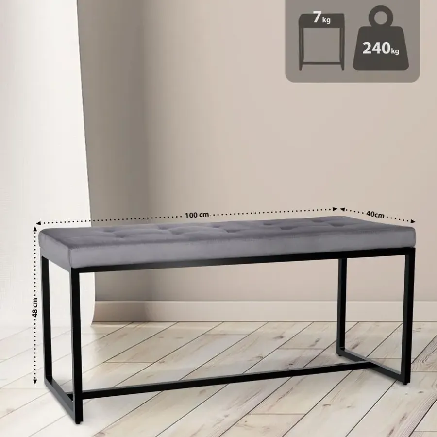 Eetkamerbanken-CLP 2-zits Bankje Barci 100 cm - donkergrijs