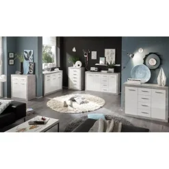 Ladekasten|Ladekasten-Emob Commode Inga 82 cm met 2 deuren & 2 lades - beton/wit