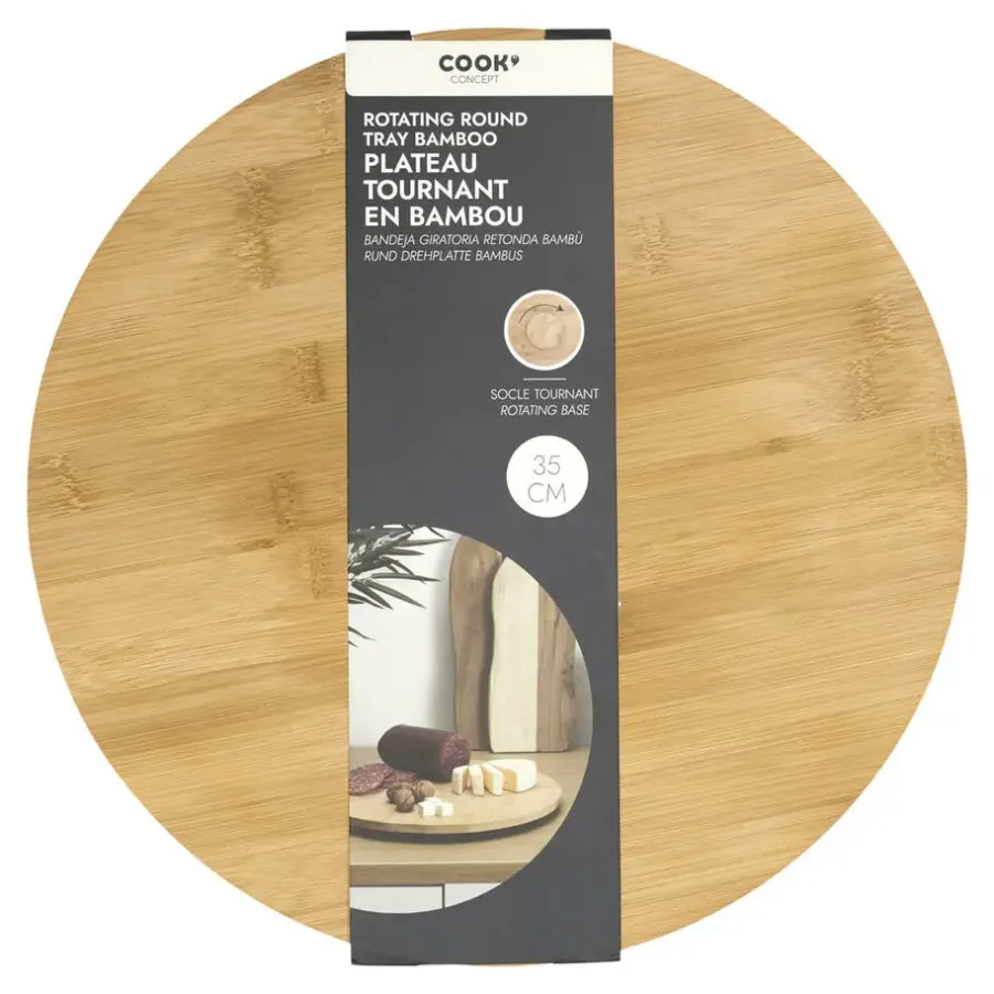 Dienbladen-Merkloos Cook Concept draaibaar serveer plateau - bamboe hout - D35 cm