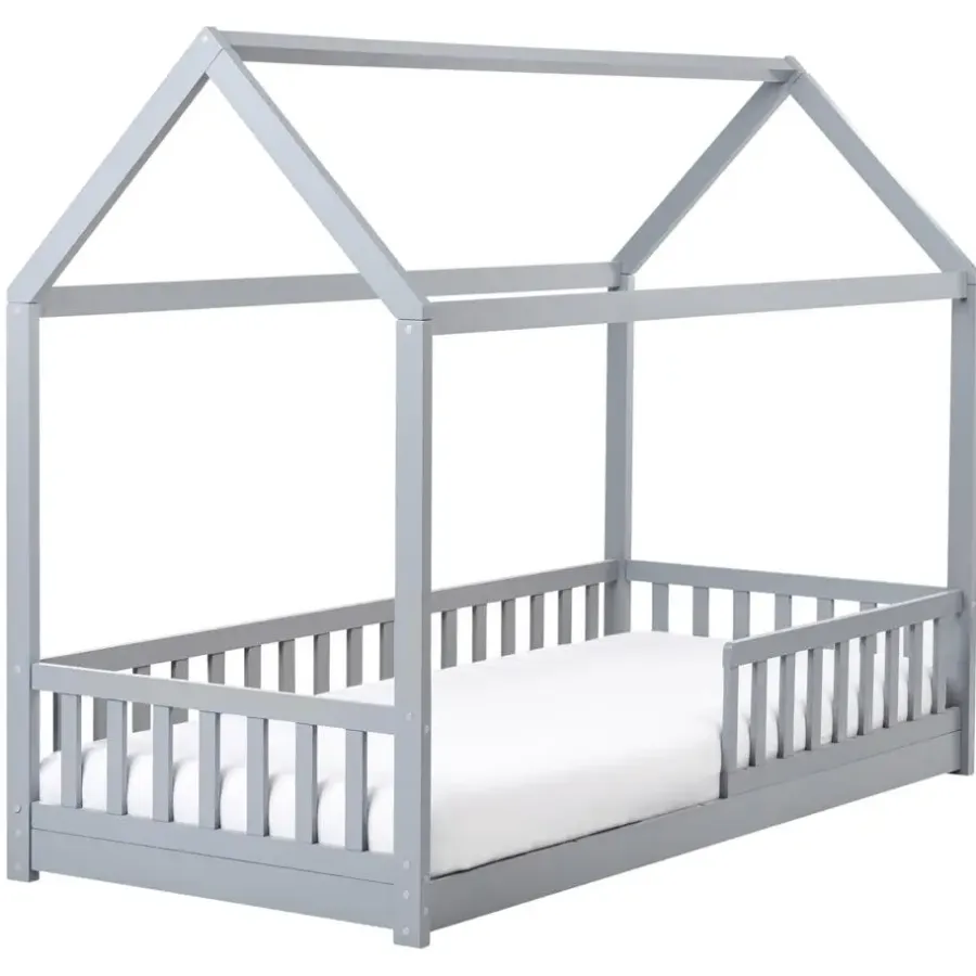 1-Persoons Bedden-Beliani COSSAYE - Kinderbed - Grijs - 90 x 200 cm - Grenenhout