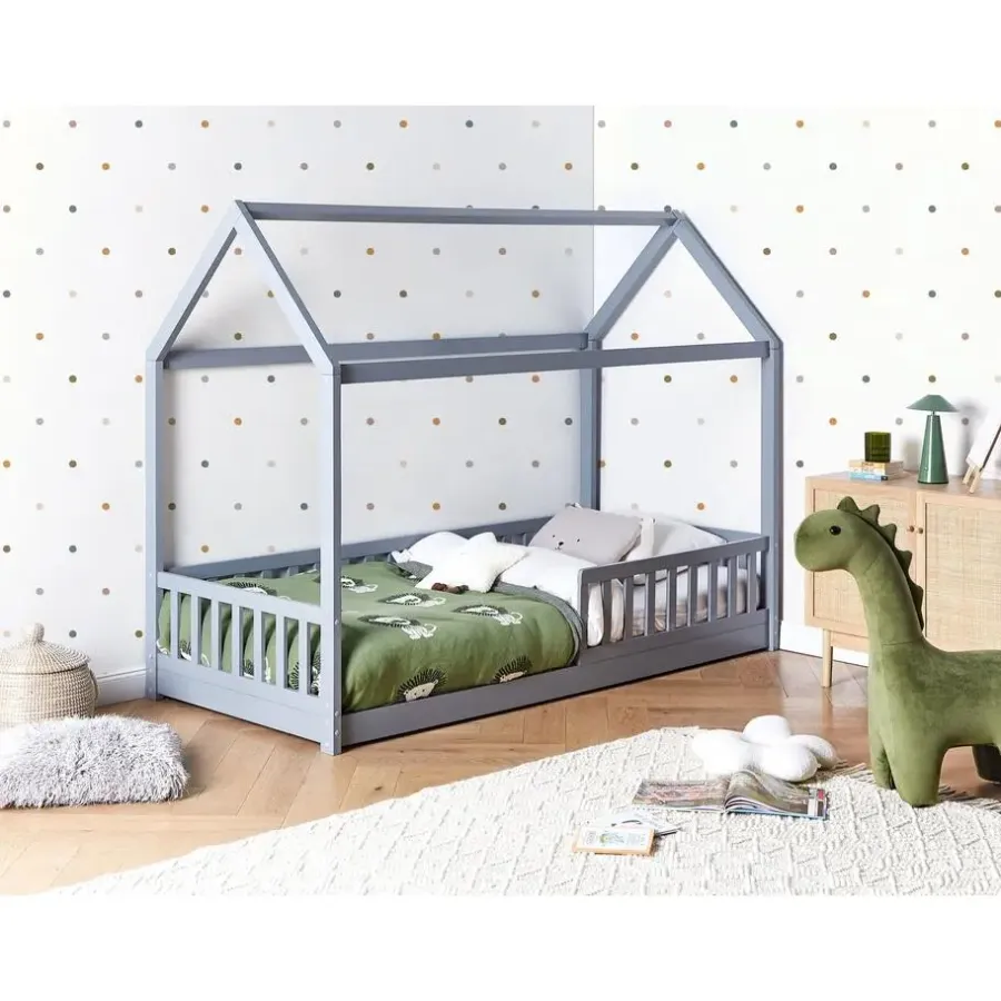 1-Persoons Bedden-Beliani COSSAYE - Kinderbed - Grijs - 90 x 200 cm - Grenenhout