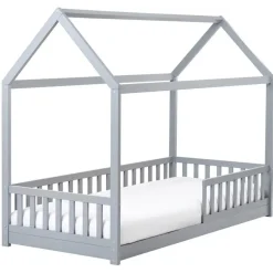 1-Persoons Bedden-Beliani COSSAYE - Kinderbed - Grijs - 90 x 200 cm - Grenenhout