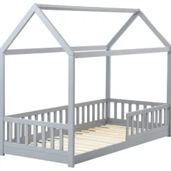 1-Persoons Bedden-Beliani COSSAYE - Kinderbed - Grijs - 90 x 200 cm - Grenenhout
