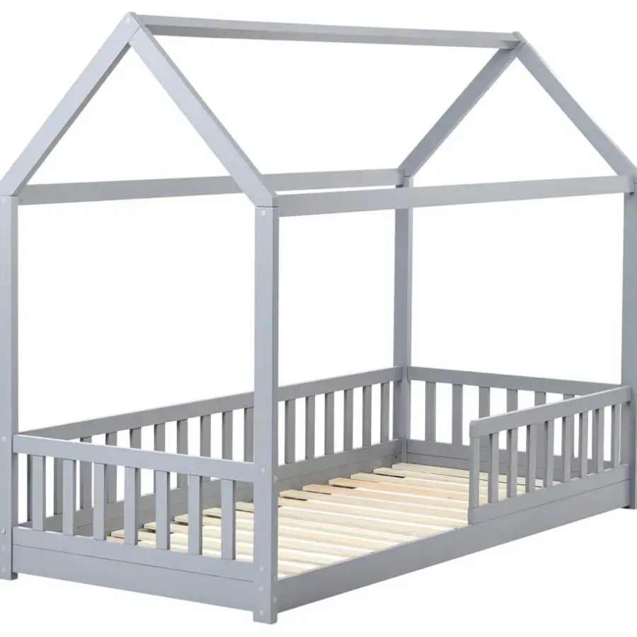 1-Persoons Bedden-Beliani COSSAYE - Kinderbed - Grijs - 90 x 200 cm - Grenenhout