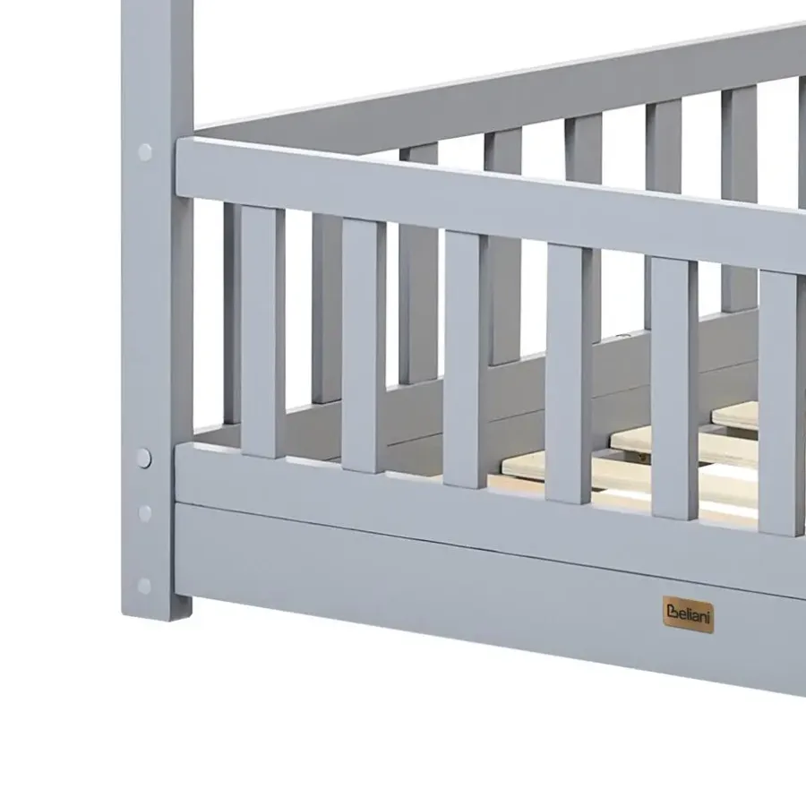1-Persoons Bedden-Beliani COSSAYE - Kinderbed - Grijs - 90 x 200 cm - Grenenhout