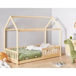 1-Persoons Bedden-Beliani COSSAYE - Kinderbed - Lichtbruin - 90 x 200 cm - Grenenhout