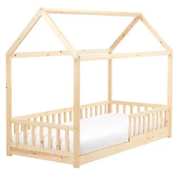 1-Persoons Bedden-Beliani COSSAYE - Kinderbed - Lichtbruin - 90 x 200 cm - Grenenhout