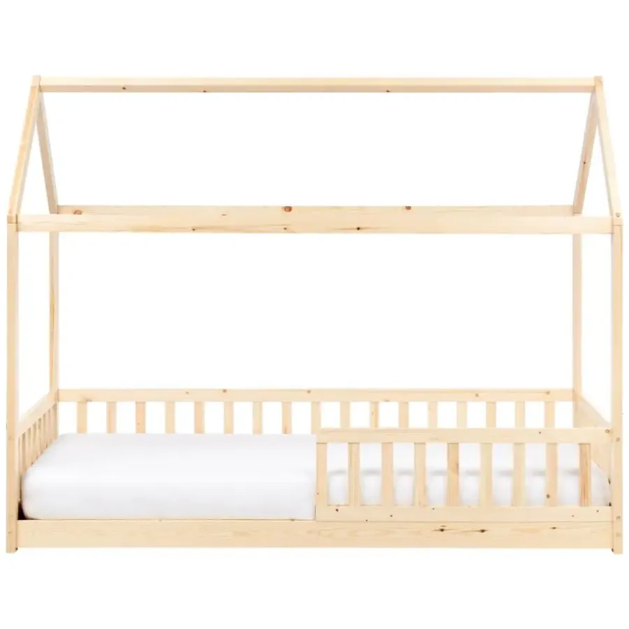 1-Persoons Bedden-Beliani COSSAYE - Kinderbed - Lichtbruin - 90 x 200 cm - Grenenhout
