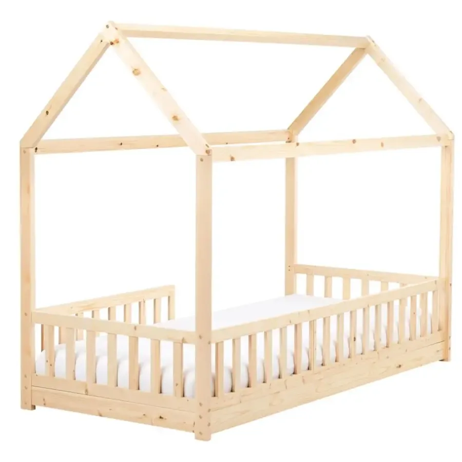 1-Persoons Bedden-Beliani COSSAYE - Kinderbed - Lichtbruin - 90 x 200 cm - Grenenhout