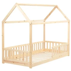 1-Persoons Bedden-Beliani COSSAYE - Kinderbed - Lichtbruin - 90 x 200 cm - Grenenhout