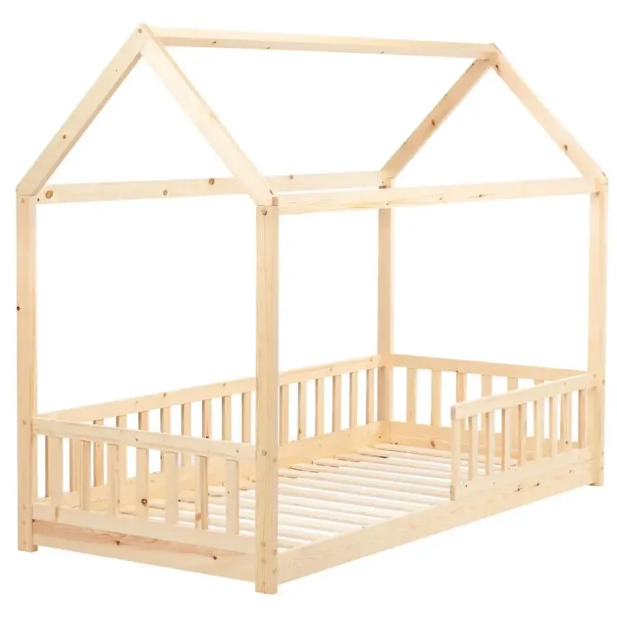 1-Persoons Bedden-Beliani COSSAYE - Kinderbed - Lichtbruin - 90 x 200 cm - Grenenhout