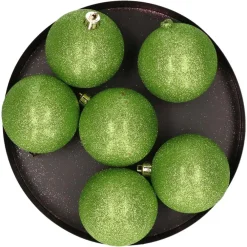Kerstballen|Kerstdecoratie-Cosy & Trendy Kerstballen - 6x st - appel groen - glitters - 8 cm