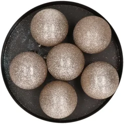 Kerstdecoratie-Cosy & Trendy Kerstballen - 6x st - champagne - glitters - 6 cm