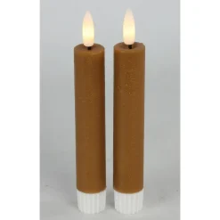 Countryfield Led kaarsen/dinerkaarsen - 2x - cognac bruin - 15 cm