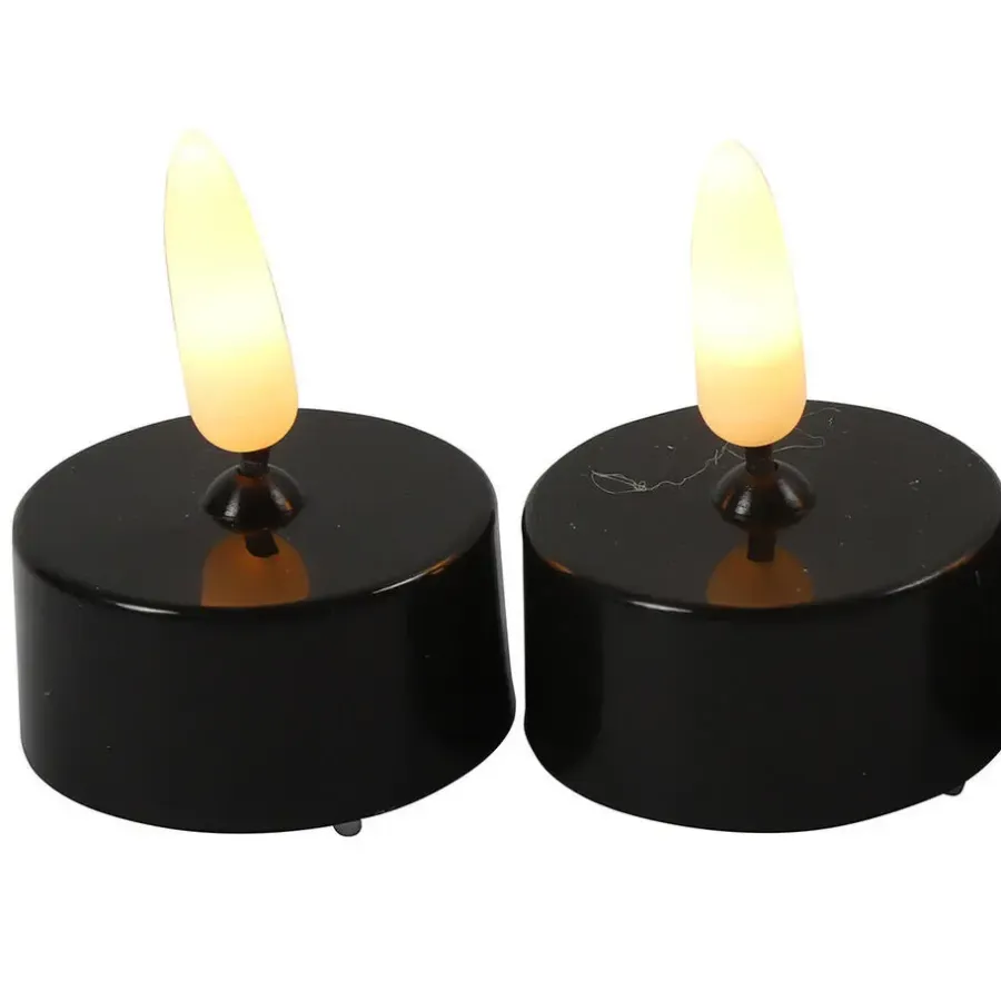 Kaarsen-Countryfield LED waxinelichtjes - 2x stuks - zwart - warm wit