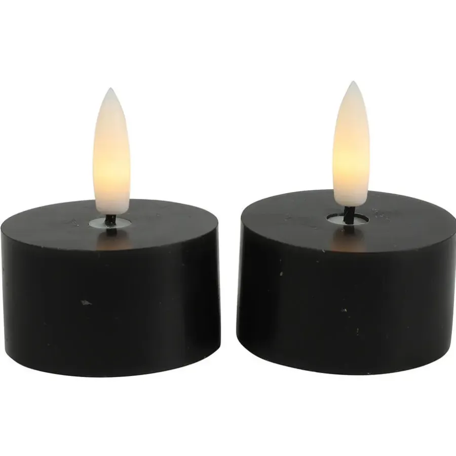 Kaarsen-Countryfield LED waxinelichtjes - 2x - zwart - D4 x H5,2 cm
