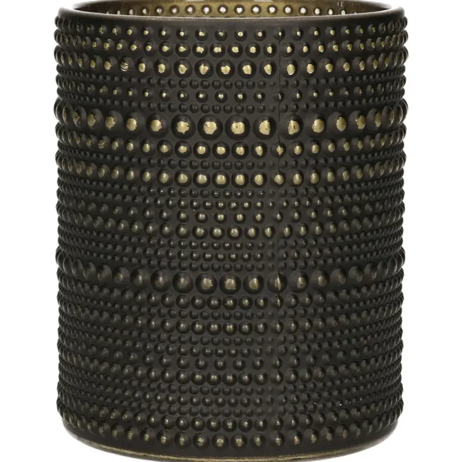 Countryfield theelichthouder/kaarsenhouder - zwart/goud - H12 cm
