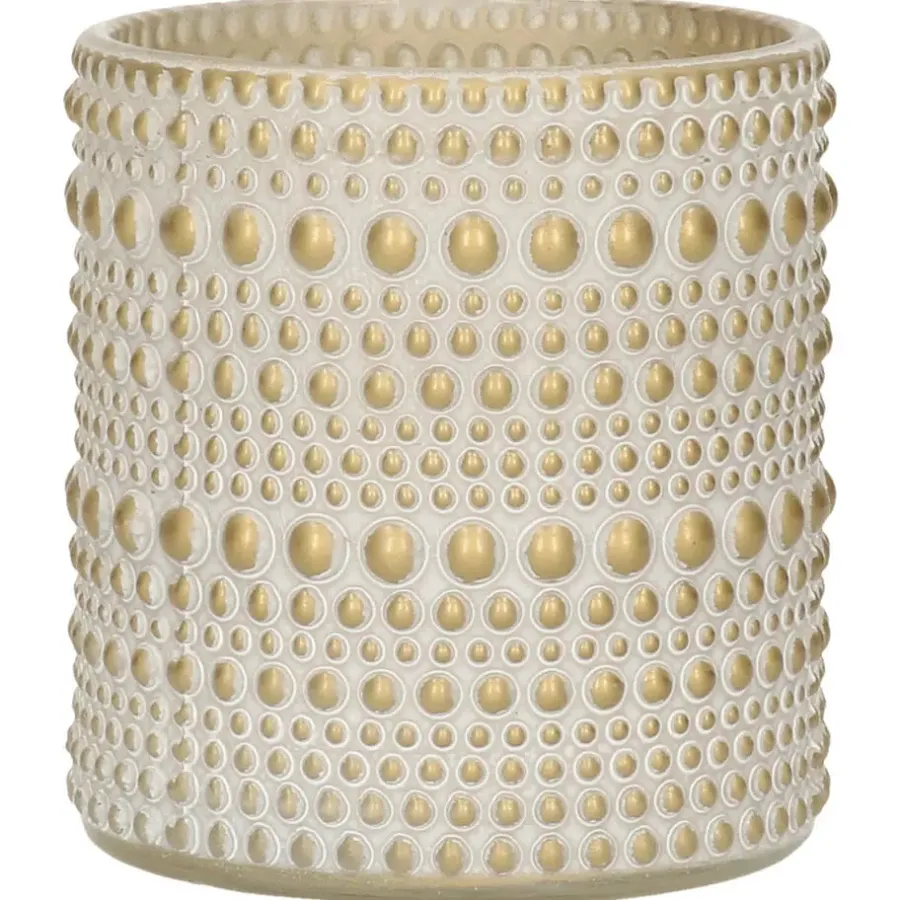 Kandelaars En Windlichten-Countryfield theelichthouder/kaarsenhouder - creme/goud - H8 cm