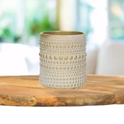 Kandelaars En Windlichten-Countryfield theelichthouder/kaarsenhouder - creme/goud - H8 cm