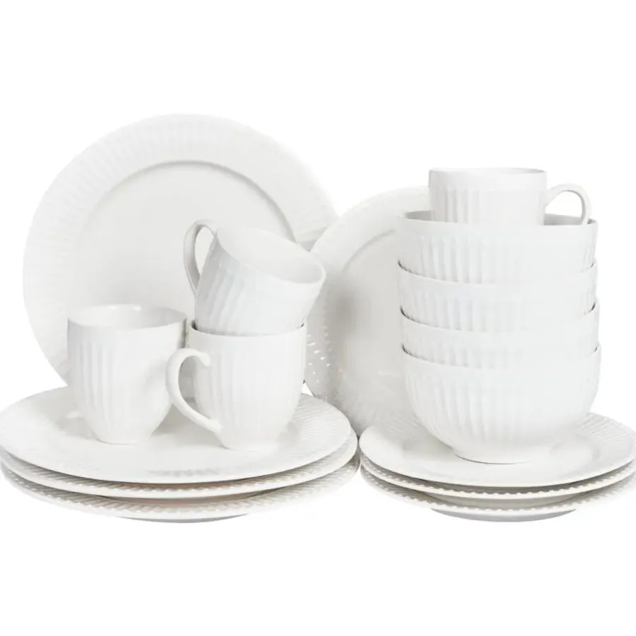 Leen Bakker COWSLIP - Servies set van 16 - Wit - Porselein