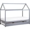 1-Persoons Bedden-Beliani CRILLON - Onderschuifbed - Grijs - 90 x 200 - Hout