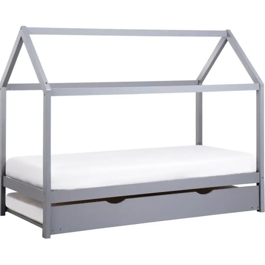 1-Persoons Bedden-Beliani CRILLON - Onderschuifbed - Grijs - 90 x 200 - Hout