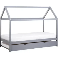 1-Persoons Bedden-Beliani CRILLON - Onderschuifbed - Grijs - 90 x 200 - Hout
