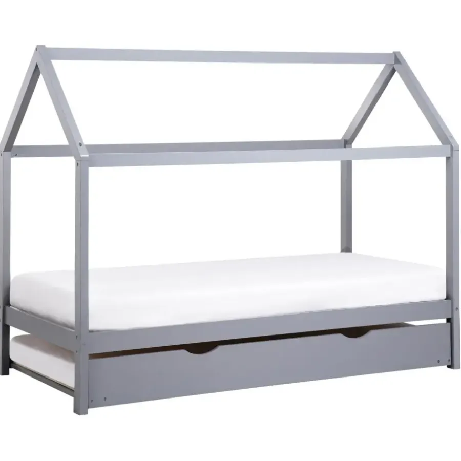 1-Persoons Bedden-Beliani CRILLON - Onderschuifbed - Grijs - 90 x 200 - Hout