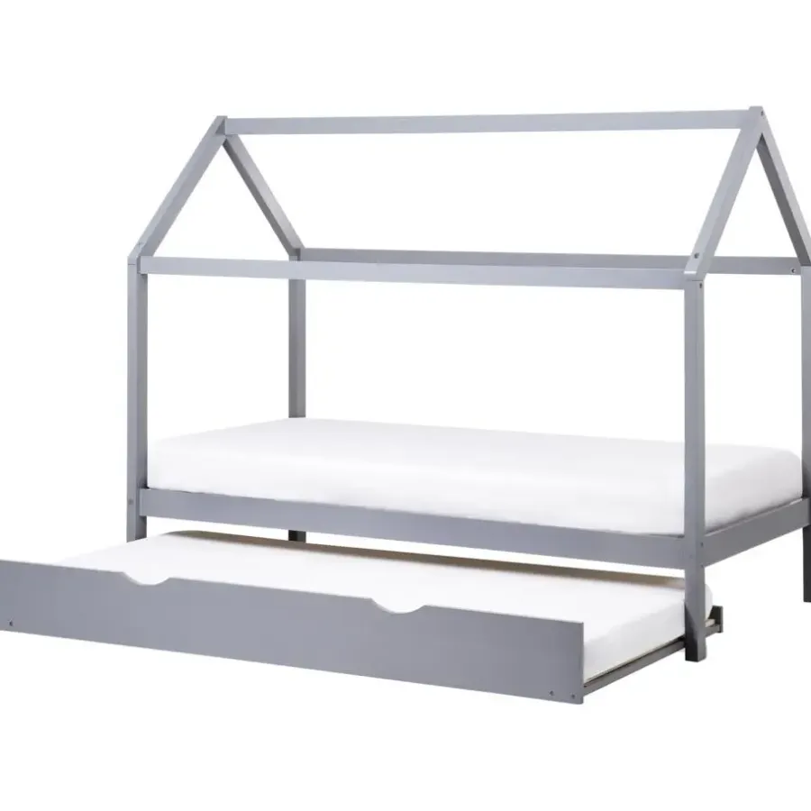 1-Persoons Bedden-Beliani CRILLON - Onderschuifbed - Grijs - 90 x 200 - Hout