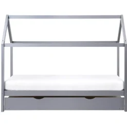 1-Persoons Bedden-Beliani CRILLON - Onderschuifbed - Grijs - 90 x 200 - Hout
