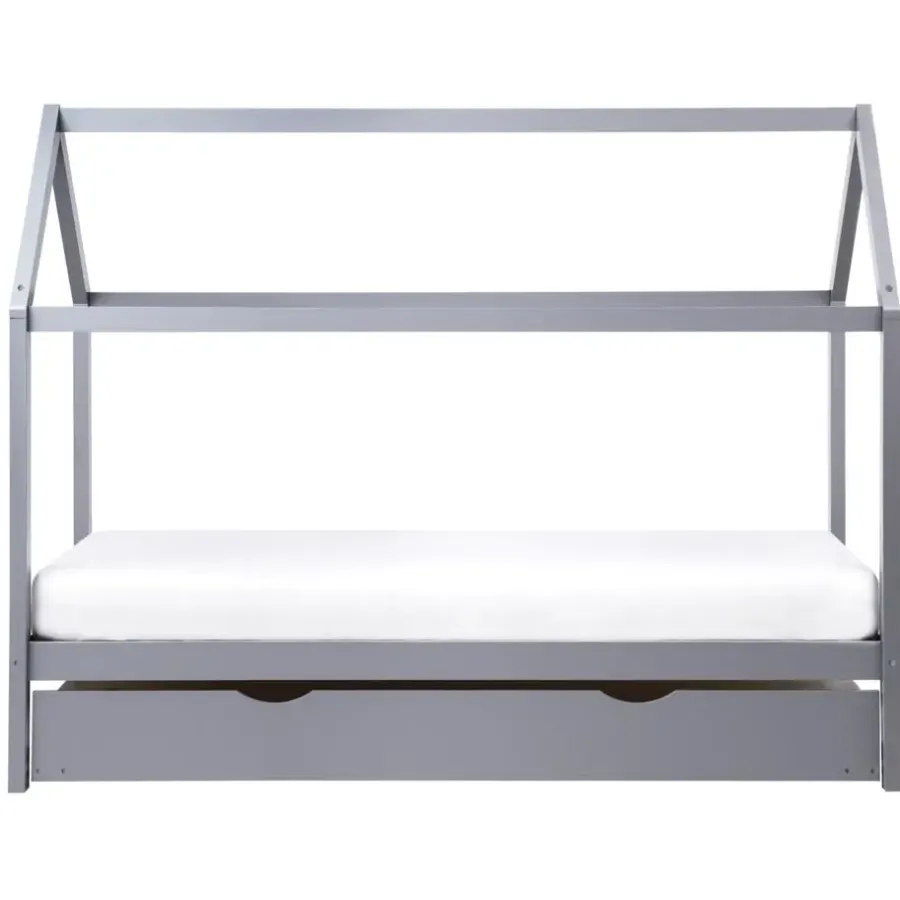 1-Persoons Bedden-Beliani CRILLON - Onderschuifbed - Grijs - 90 x 200 - Hout