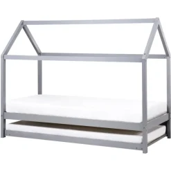 1-Persoons Bedden-Beliani CRILLON - Onderschuifbed - Grijs - 90 x 200 - Hout