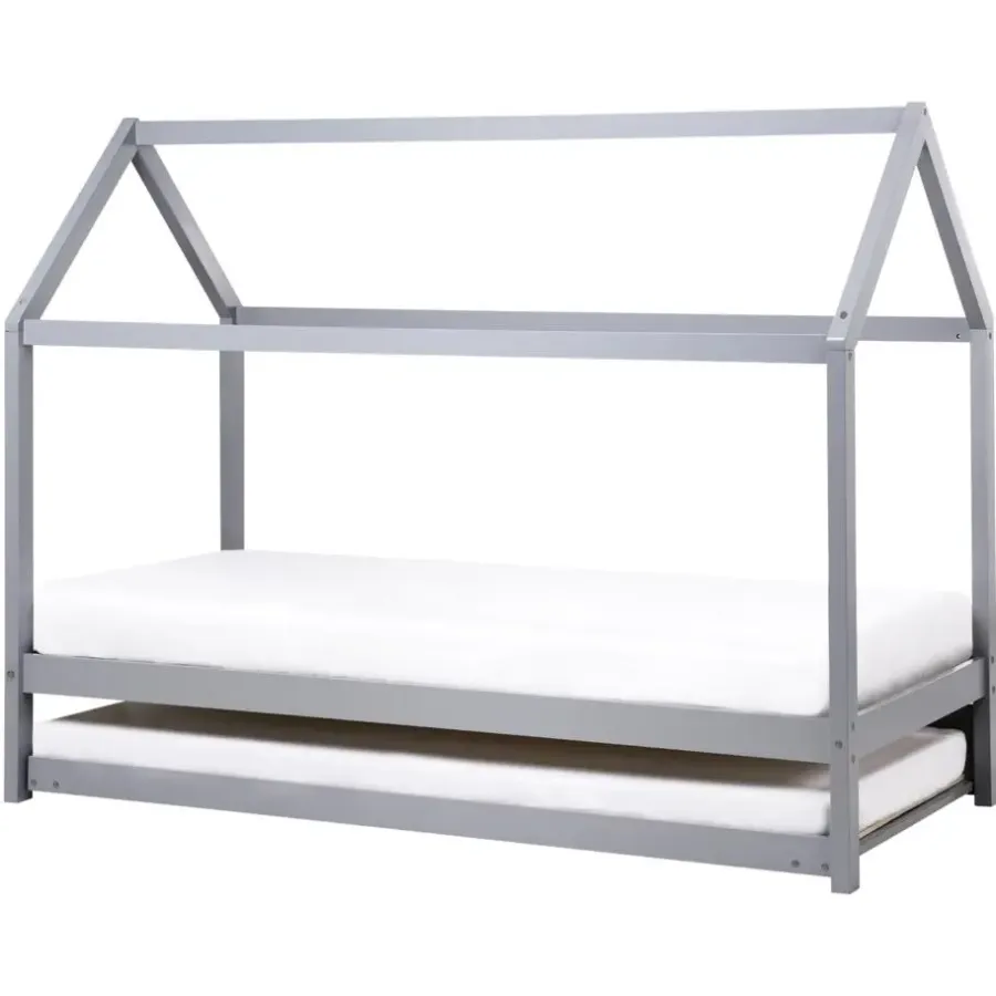 1-Persoons Bedden-Beliani CRILLON - Onderschuifbed - Grijs - 90 x 200 - Hout