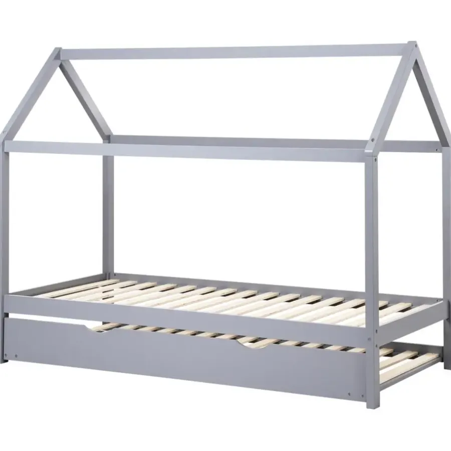 1-Persoons Bedden-Beliani CRILLON - Onderschuifbed - Grijs - 90 x 200 - Hout