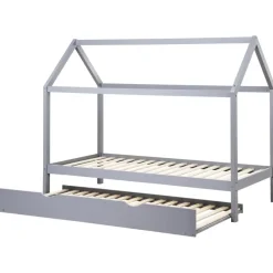 1-Persoons Bedden-Beliani CRILLON - Onderschuifbed - Grijs - 90 x 200 - Hout