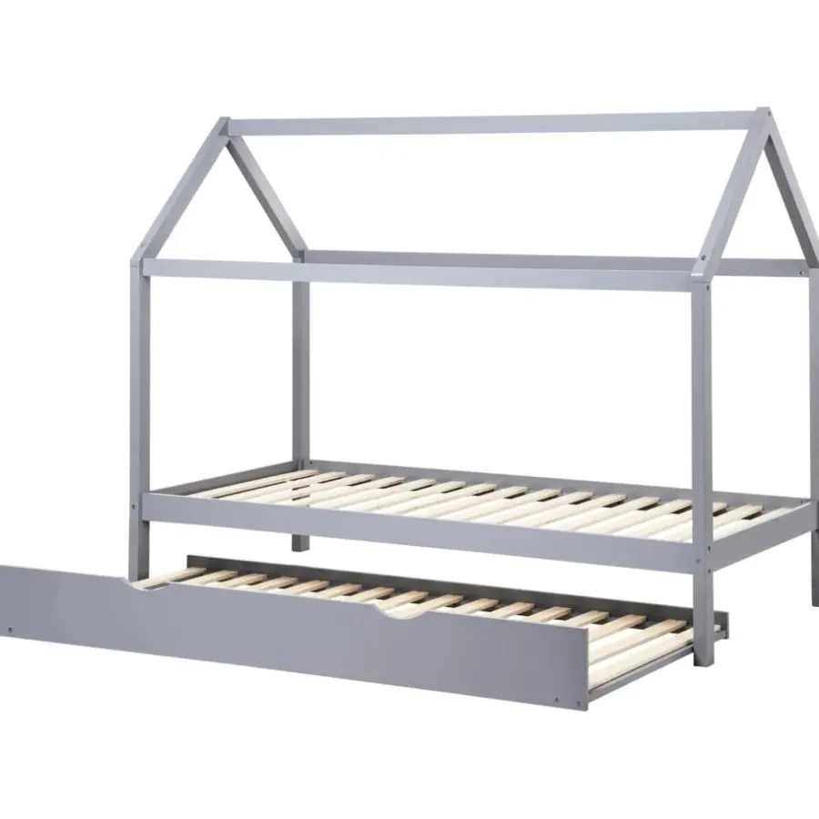 1-Persoons Bedden-Beliani CRILLON - Onderschuifbed - Grijs - 90 x 200 - Hout