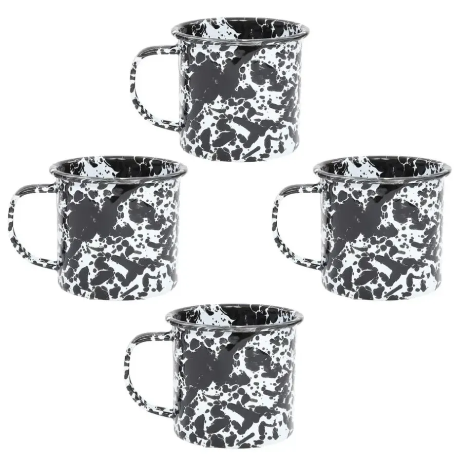 Merkloos Crow Canyon Home Mokkenset Splatter - 4 Stuks - Zwart