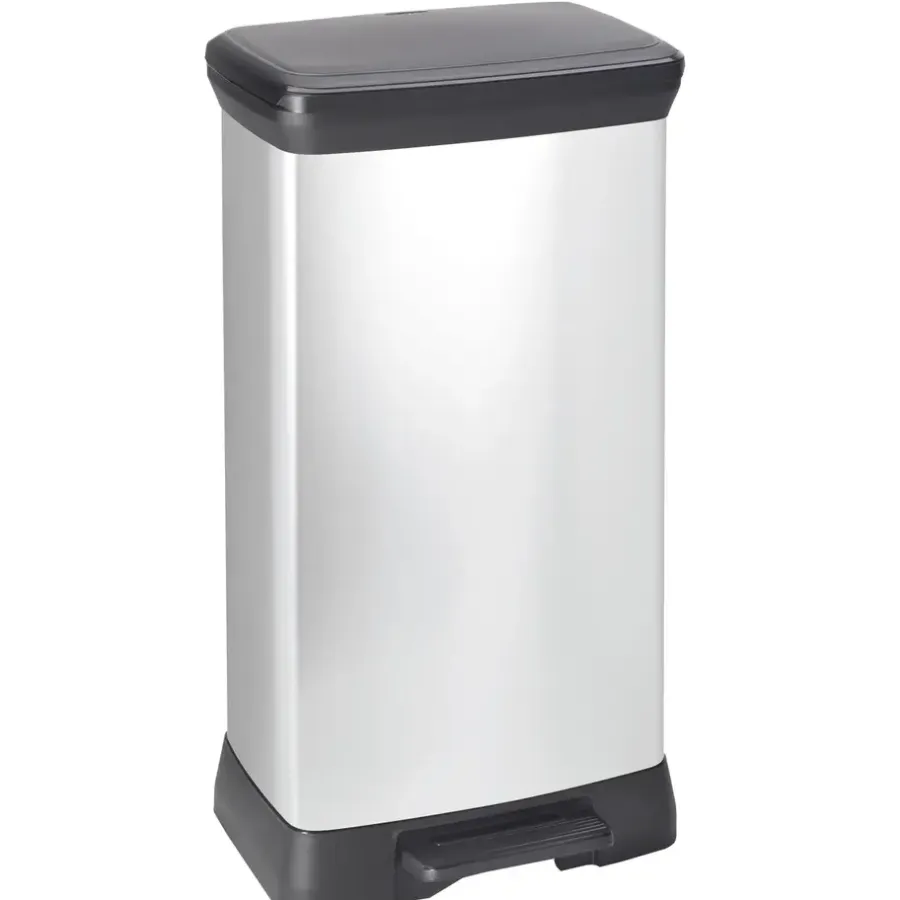 Prullenbakken-Curver Decobin Prullenbak- 50L - 39x29x72 cm - Zilver Metallic