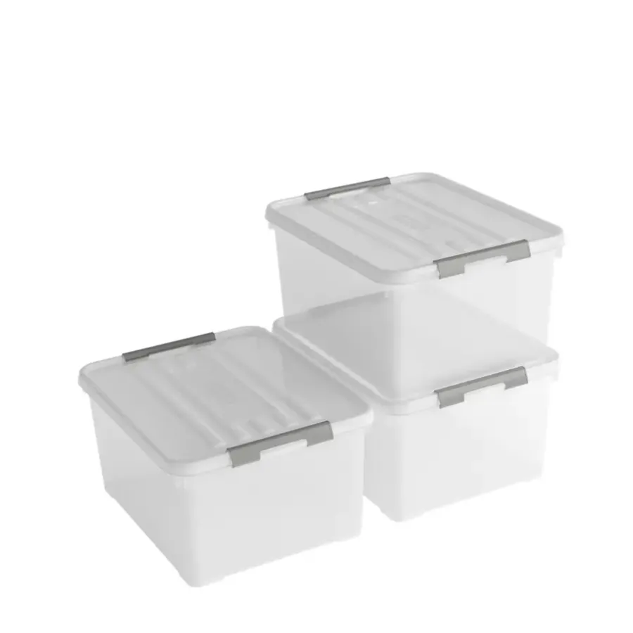 Opbergboxen-Curver Handy+ Opbergbox - 35L - 3 stuks - Transparant met deksel