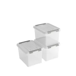 Opbergboxen-Curver Handy+ Opbergbox - 20L - 3 stuks - Transparant met deksel