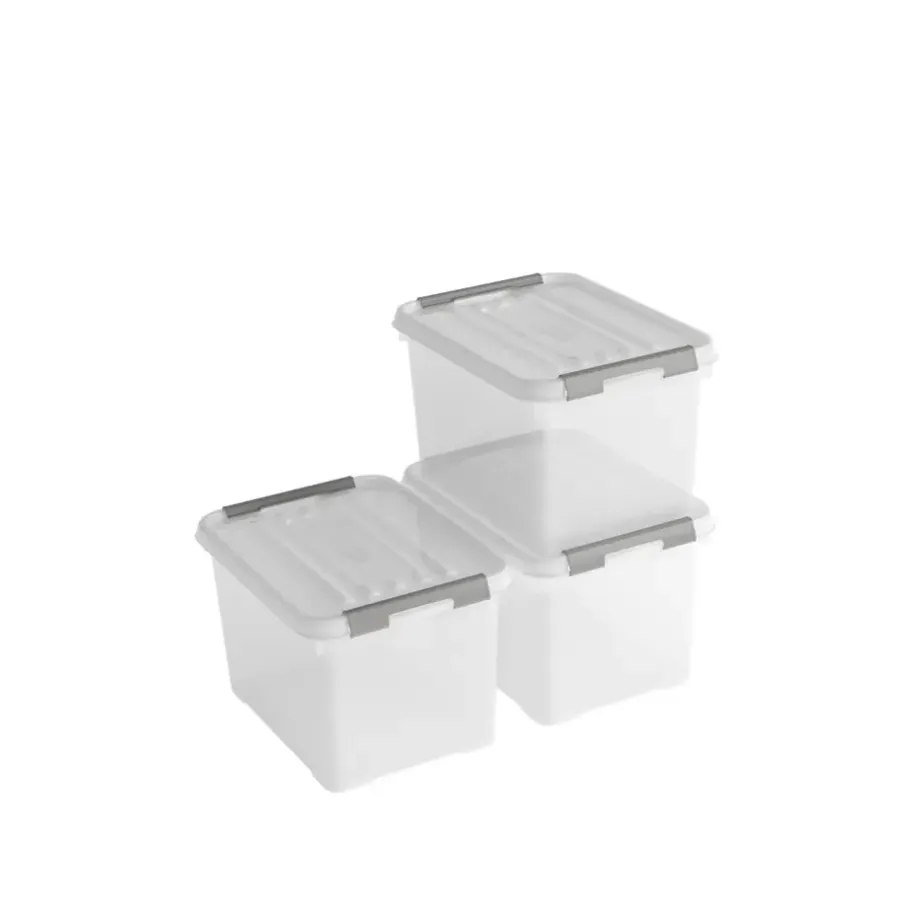 Opbergboxen-Curver Handy+ Opbergbox - 20L - 3 stuks - Transparant met deksel